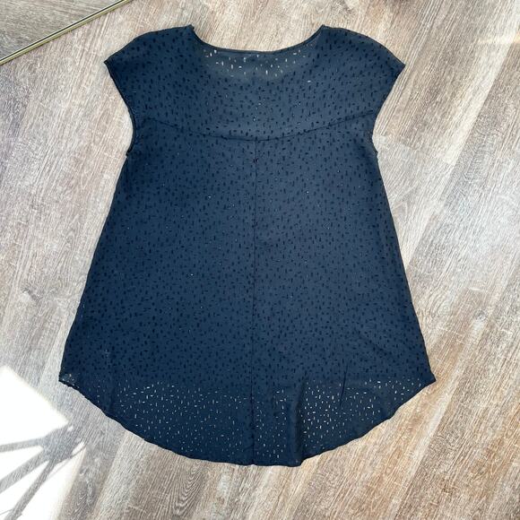 Eileen Fisher Black Confetti Laser Cut Silk Ballet Neck Top - Picture 3 of 4